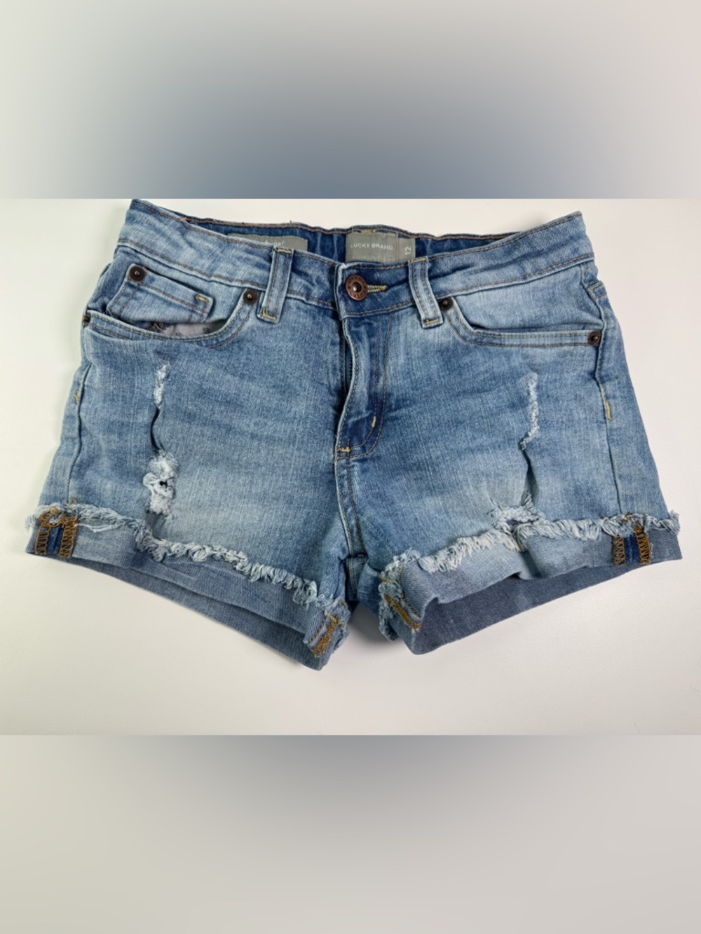 Girls Size 12 Lucky Brand Light Wash Distressed Denim Shorts